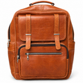 Front view of tan brown ZARVÉN croc-embossed leather backpack