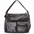 ZARVÉN black leather multi-pocket shoulder bag with gold-tone hardware